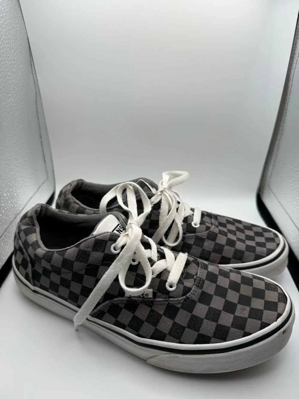Vans Authentic Low Top Lace Ip Canvas Sneaker Checkerboard Black Grey Monochrome - Picture 3 of 9